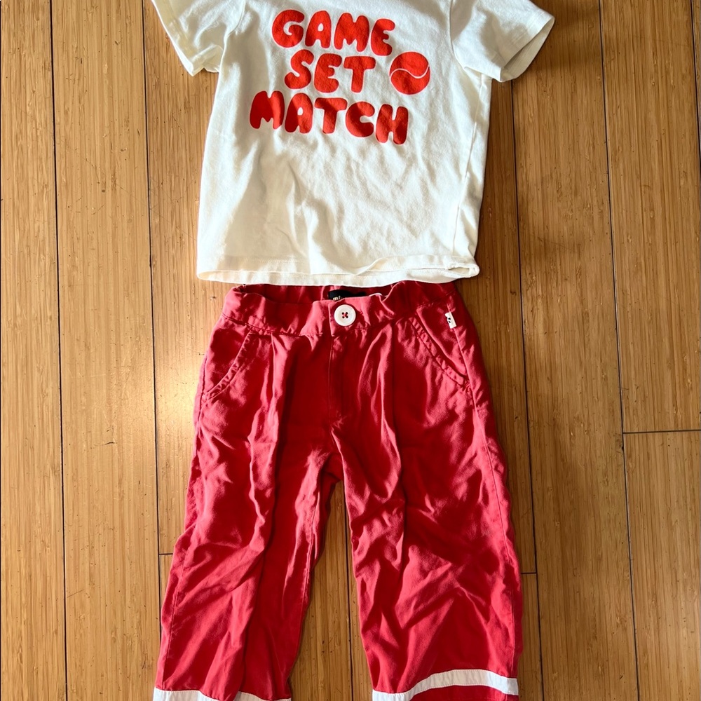 Mini Rodini kids outfit size 2-3 92/98 unisex t shirt & pants tennis red